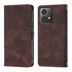 Leather Case Stands Flip Cover Holder YB1 for Motorola Moto G84 5G Brown