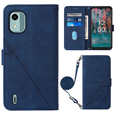 Leather Case Stands Flip Cover Holder YB1 for Nokia C12 Blue