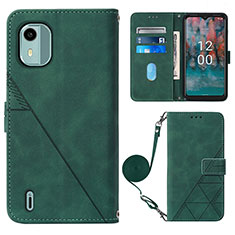 Leather Case Stands Flip Cover Holder YB1 for Nokia C12 Green