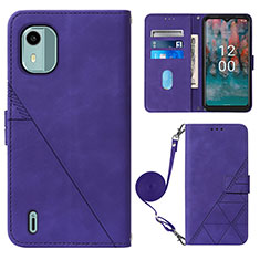 Leather Case Stands Flip Cover Holder YB1 for Nokia C12 Purple