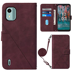 Leather Case Stands Flip Cover Holder YB1 for Nokia C12 Red