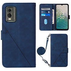 Leather Case Stands Flip Cover Holder YB1 for Nokia C210 Blue