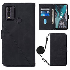 Leather Case Stands Flip Cover Holder YB1 for Nokia C22 Black