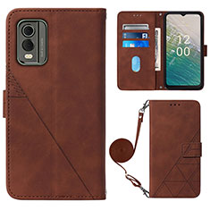 Leather Case Stands Flip Cover Holder YB1 for Nokia C32 Brown