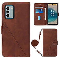 Leather Case Stands Flip Cover Holder YB1 for Nokia G22 Brown