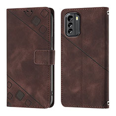 Leather Case Stands Flip Cover Holder YB1 for Nokia G60 5G Brown