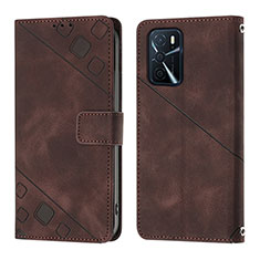 Leather Case Stands Flip Cover Holder YB1 for Oppo A16s Brown