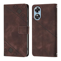 Leather Case Stands Flip Cover Holder YB1 for Oppo A17 Brown