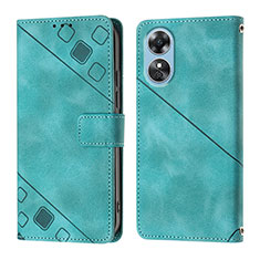 Leather Case Stands Flip Cover Holder YB1 for Oppo A17 Green