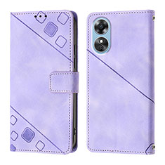 Leather Case Stands Flip Cover Holder YB1 for Oppo A17 Purple