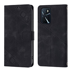 Leather Case Stands Flip Cover Holder YB1 for Oppo A54s Black