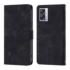 Leather Case Stands Flip Cover Holder YB1 for Oppo A57 5G Black