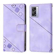 Leather Case Stands Flip Cover Holder YB1 for Oppo A57 5G Purple