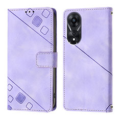 Leather Case Stands Flip Cover Holder YB1 for Oppo A58 5G Purple