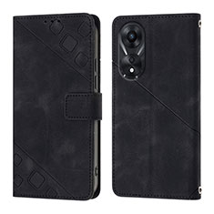 Leather Case Stands Flip Cover Holder YB1 for Oppo A78 5G Black
