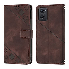 Leather Case Stands Flip Cover Holder YB1 for Oppo A96 4G Brown