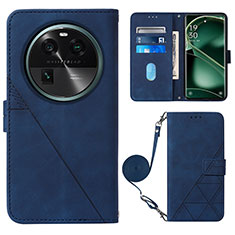 Leather Case Stands Flip Cover Holder YB1 for Oppo Find X6 5G Blue