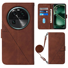 Leather Case Stands Flip Cover Holder YB1 for Oppo Find X6 5G Brown
