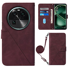 Leather Case Stands Flip Cover Holder YB1 for Oppo Find X6 5G Red