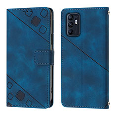 Leather Case Stands Flip Cover Holder YB1 for Oppo Reno6 5G Blue