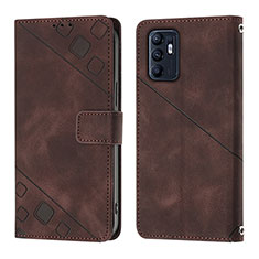 Leather Case Stands Flip Cover Holder YB1 for Oppo Reno6 5G Brown