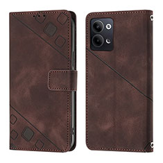 Leather Case Stands Flip Cover Holder YB1 for Oppo Reno9 5G Brown