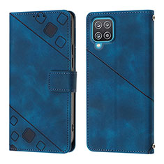 Leather Case Stands Flip Cover Holder YB1 for Samsung Galaxy A12 Blue