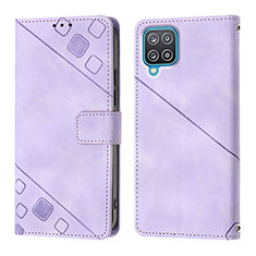 Leather Case Stands Flip Cover Holder YB1 for Samsung Galaxy A12 Nacho Purple