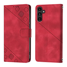 Leather Case Stands Flip Cover Holder YB1 for Samsung Galaxy A14 5G Red