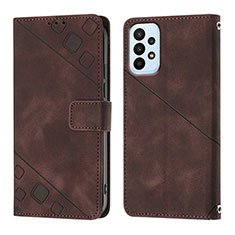 Leather Case Stands Flip Cover Holder YB1 for Samsung Galaxy A23 5G Brown