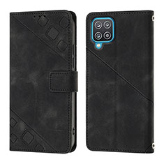 Leather Case Stands Flip Cover Holder YB1 for Samsung Galaxy F12 Black
