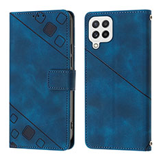 Leather Case Stands Flip Cover Holder YB1 for Samsung Galaxy M32 4G Blue