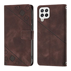 Leather Case Stands Flip Cover Holder YB1 for Samsung Galaxy M32 4G Brown