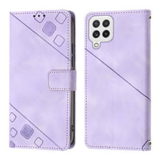 Leather Case Stands Flip Cover Holder YB1 for Samsung Galaxy M32 4G Purple