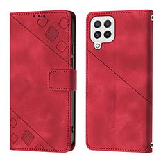 Leather Case Stands Flip Cover Holder YB1 for Samsung Galaxy M32 4G Red