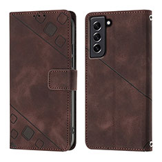 Leather Case Stands Flip Cover Holder YB1 for Samsung Galaxy S21 FE 5G Brown