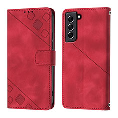 Leather Case Stands Flip Cover Holder YB1 for Samsung Galaxy S21 FE 5G Red