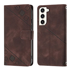 Leather Case Stands Flip Cover Holder YB1 for Samsung Galaxy S22 5G Brown
