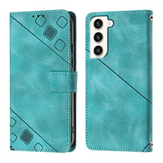 Leather Case Stands Flip Cover Holder YB1 for Samsung Galaxy S22 5G Cyan
