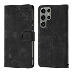 Leather Case Stands Flip Cover Holder YB1 for Samsung Galaxy S22 Ultra 5G Black