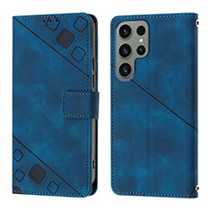 Leather Case Stands Flip Cover Holder YB1 for Samsung Galaxy S22 Ultra 5G Blue