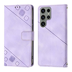 Leather Case Stands Flip Cover Holder YB1 for Samsung Galaxy S24 Ultra 5G Clove Purple