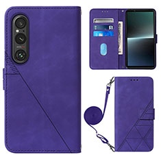 Leather Case Stands Flip Cover Holder YB1 for Sony Xperia 1 V Purple