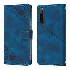 Leather Case Stands Flip Cover Holder YB1 for Sony Xperia 5 IV Blue