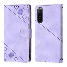 Leather Case Stands Flip Cover Holder YB1 for Sony Xperia 5 IV Purple