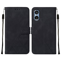 Leather Case Stands Flip Cover Holder YB1 for Sony Xperia 5 V Black