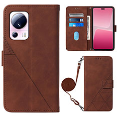 Leather Case Stands Flip Cover Holder YB1 for Xiaomi Mi 12 Lite NE 5G Brown