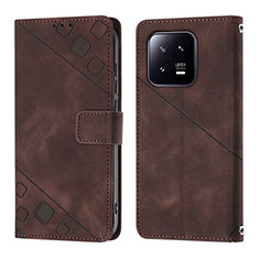 Leather Case Stands Flip Cover Holder YB1 for Xiaomi Mi 13 5G Brown