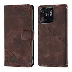 Leather Case Stands Flip Cover Holder YB1 for Xiaomi Redmi 10C 4G Brown
