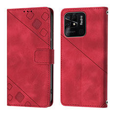 Leather Case Stands Flip Cover Holder YB1 for Xiaomi Redmi 10C 4G Red